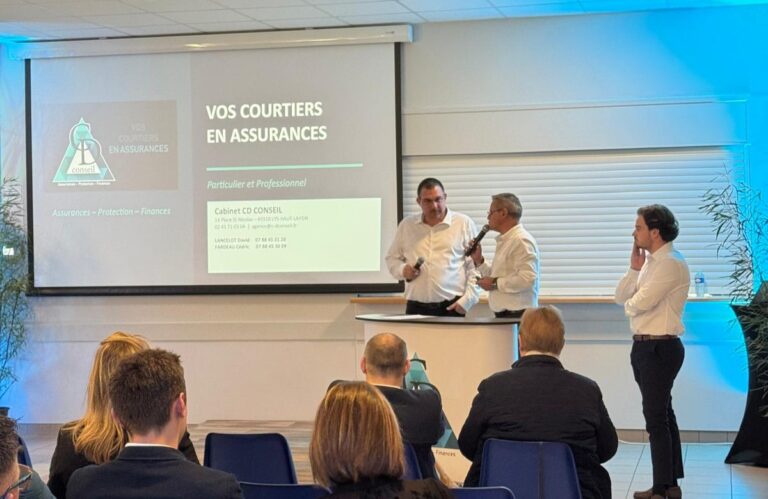 Soirée des 5 ans du cabinet CD Conseil à la salle des loisirs Leclerc de Vihiers, réunissant des professionnels autour de thématiques financières et de prévoyance. | CD Conseils