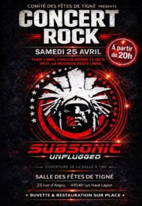 Affiche du concert rock organisés par le comité des fêtes de Tigné, marquant les premières animations du nouveau bureau | Comité des fêtes de Tigné