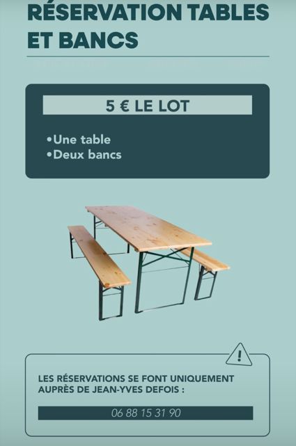 la location de tables et de bancs en plein air est possible