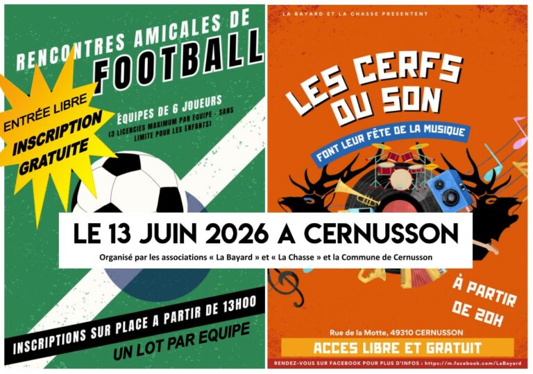 Tournoi de football, animations familiales et concerts gratuits seront au programme de la journée festive organisée à Cernusson le 13 juin.
